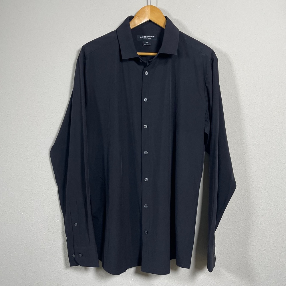 Mizzen+Main Performance Dress Shirt Mens L Black Classic Fit Stretch 4491‎